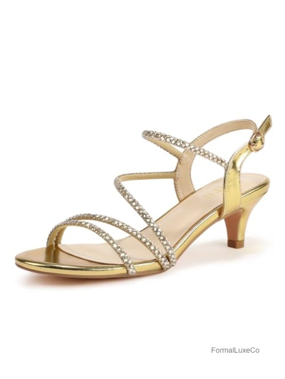IDIFU Rhinestone Kitten Heels Strappy Slingback Low Heel Sandals